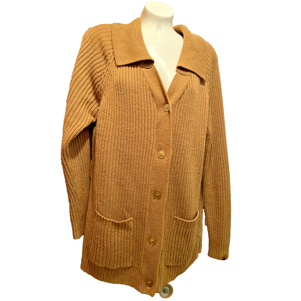 C1960s Vintage Cardigan Tan Mr Rogers Style Button Down Size 42 - Picture 1 of 4